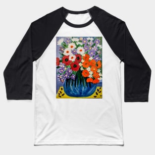a beautiful abstract flowers set against a lovely blue and glass vase . Baseball T-Shirt